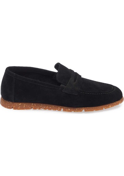 Siyah Hakiki Süet Deri Erkek Loafer - E24I1AY56588-A01