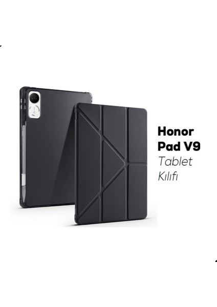 Honor Pad V9 Uyumlu Kılıf Üçe Katlanan Kalem Bölmeli Standlı Tablet Kılıfı Uyandırma Özellikli
