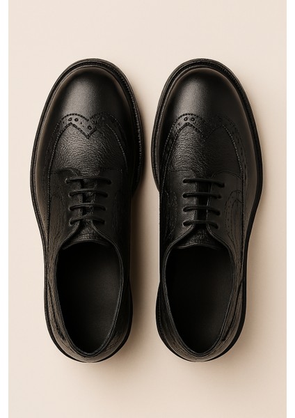 GR0404 Hakiki Deri Italyan Tarz Tasarım Eva Yüksek Taban Koku Yapmaz Siyah Spor Klasik Ayakkabı