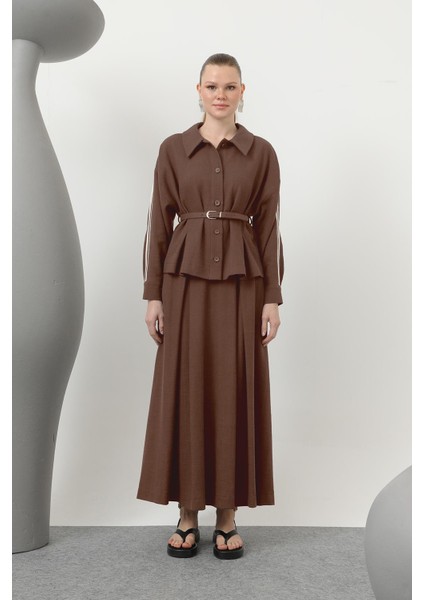 Kadın Beli Kemerli Etekli Takım - 14314TKS - Brown fiyatları