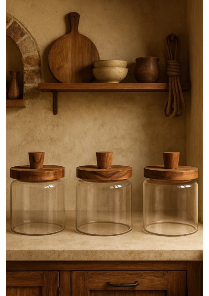 Akasya Kapaklı Cam Kavanoz Seti Vakum Kapaklı (3'lü 450 Ml)