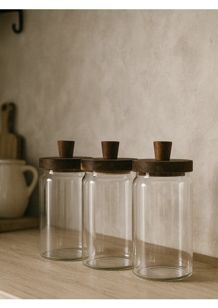 Akasya Kapaklı Cam Kavanoz Seti Vakum Kapaklı (3'lü 950 Ml)