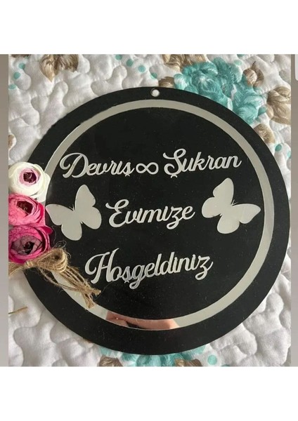 Ahşap ve Pleksili Kapı Süsü Duvar Süsü, Duvar Dekoru Gümüş 28 cm