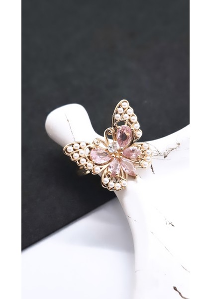 Pembe Beyaz Kelebek Çelik Kaplama Yüzük fırsatları