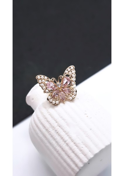 Pembe Beyaz Kelebek Çelik Kaplama Yüzük indirimleri