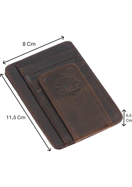 Hakiki Eskitme Deri Mıknatıslı Unisex Kartlık - G6 Kahverengi