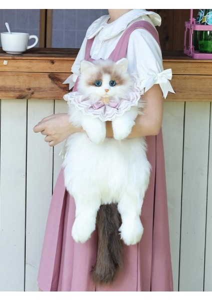 Bear & Deer Pelüş Kedi Şeklinde Sırt Çantası – Beyaz & Kahverengi (Büyük Boy) - BD-CAT008