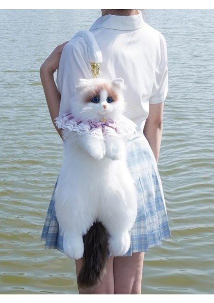 Bear & Deer Pelüş Kedi Şeklinde Sırt Çantası – Beyaz & Kahverengi (Büyük Boy) - BD-CAT008 fiyatları