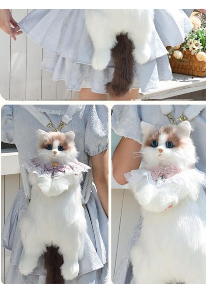 Bear & Deer Pelüş Kedi Şeklinde Sırt Çantası – Beyaz & Kahverengi (Büyük Boy) - BD-CAT008 modelleri