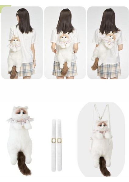 Bear & Deer Pelüş Kedi Şeklinde Sırt Çantası – Beyaz & Kahverengi (Büyük Boy) - BD-CAT008 fırsatları