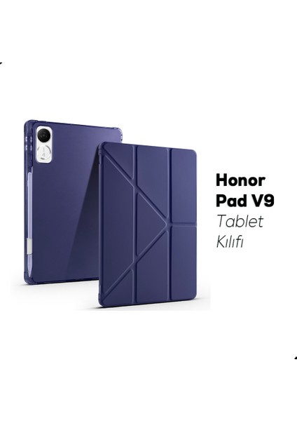Honor Pad V9 Uyumlu Kılıf Üçe Katlanan Kalem Bölmeli Standlı Tablet Kılıfı Uyandırma Özellikli