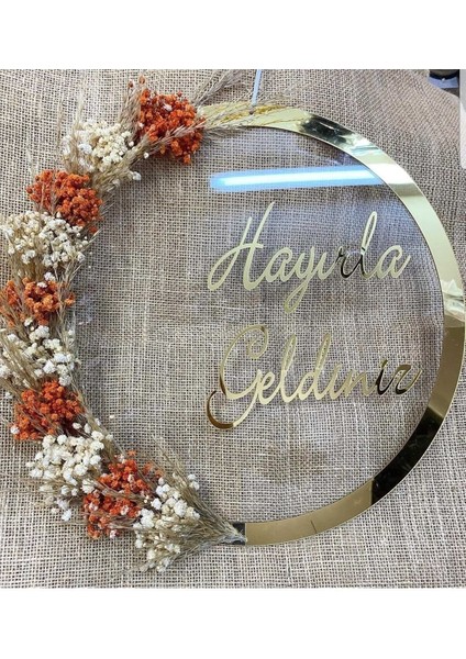 Hayırla Geldiniz Yazılı Kapı Süsü, Duvar Dekoru, Duvar Süsü 18 cm Çapında
