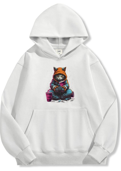 Unisex Sweatshirt Oversize Hoodie Gamer Cat fırsatları
