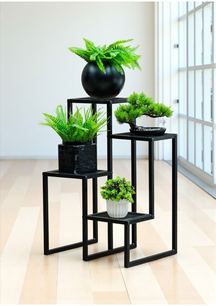 Dekoratif Metal 4 Raflı Saksılık Katlı Dikey Saksı Standı Çiçeklik Bahçe ve Balkon Dekoru Garden