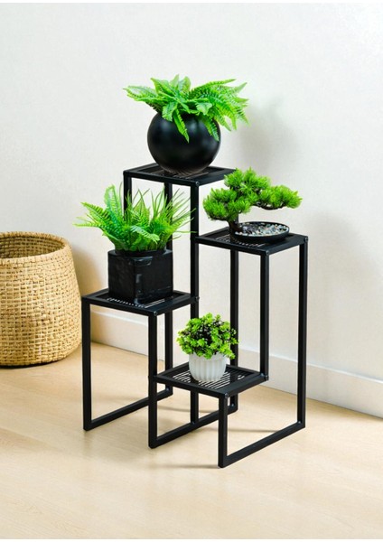 Dekoratif Metal 4 Raflı Saksılık Katlı Dikey Saksı Standı Çiçeklik Bahçe ve Balkon Dekoru Garden