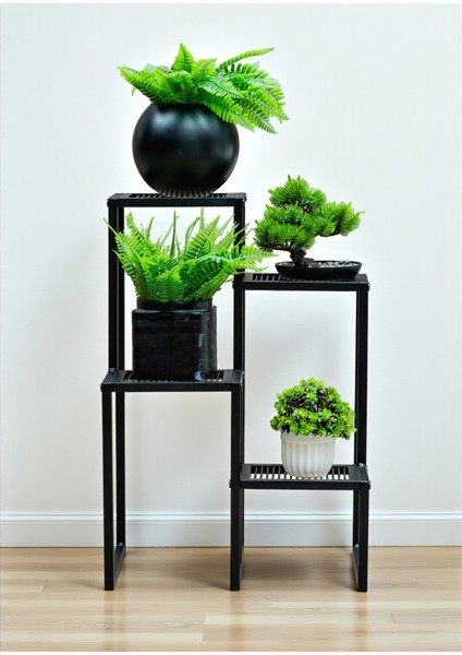 Dekoratif Metal 4 Raflı Saksılık Katlı Dikey Saksı Standı Çiçeklik Bahçe ve Balkon Dekoru Garden