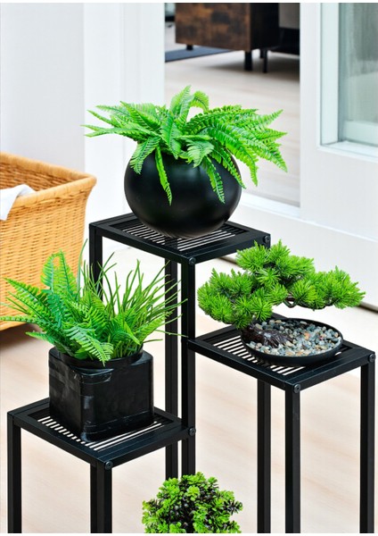 Dekoratif Metal 4 Raflı Saksılık Katlı Dikey Saksı Standı Çiçeklik Bahçe ve Balkon Dekoru Garden