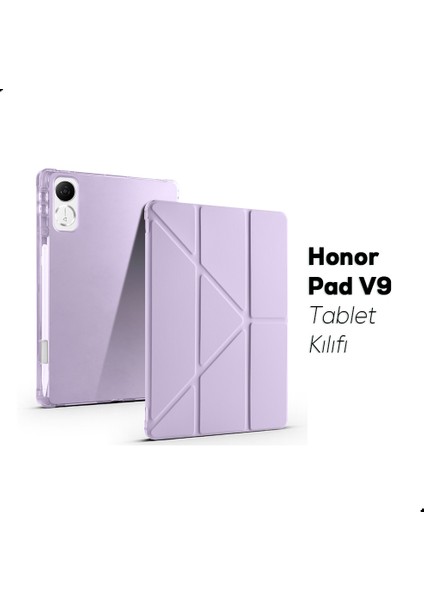 Honor Pad V9 Uyumlu Kılıf Üçe Katlanan Kalem Bölmeli Standlı Tablet Kılıfı Uyandırma Özellikli