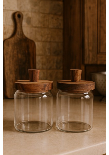 Akasya Vakum Kapaklı Cam Kavanoz – 2'li Set (450 ml & 450 Ml)