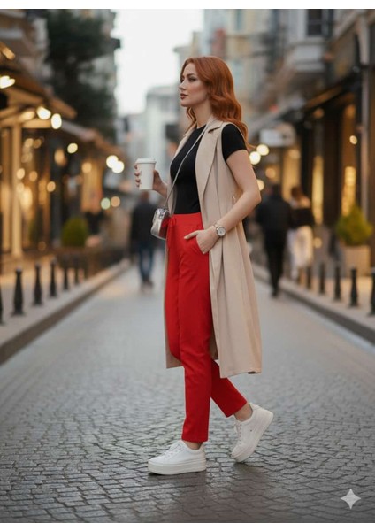 AY17003 Likralı Coton Pantolon Kırmızı