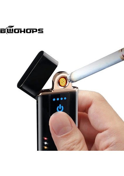 Elektronik Şarj Edilebilir Alevsiz USB Dokunmatik Siyah Çakmak - Kutulu ( Lisinya )