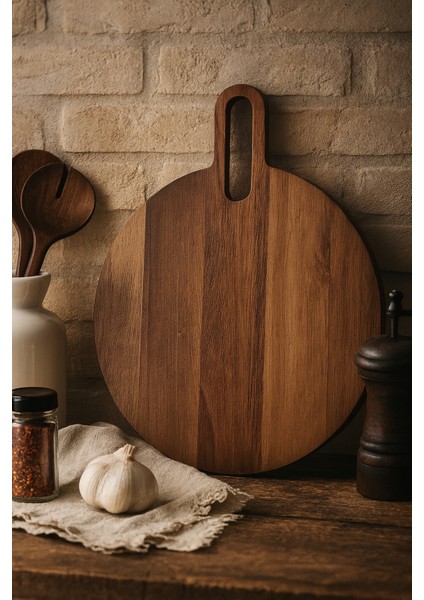 Doğal Akasya Kesim Panosu – 33 cm Yuvarlak