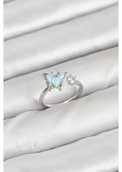 Pirinç Gümüş Renk Kelebek Model Kadın Yüzük - Lisinya
