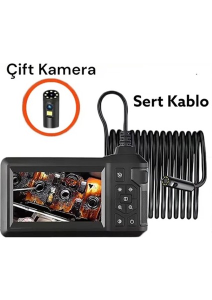 VTN-009 Ekranlı Çift Kameralı 20 Metre Sert Kablo Yılan Endoskop Kamera 8 mm 4.3 Inc ( Lisinya ) fırsatları