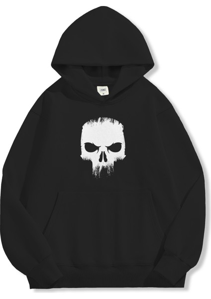 Unisex Sweatshirt Oversize Hoodie Black Skull fırsatları