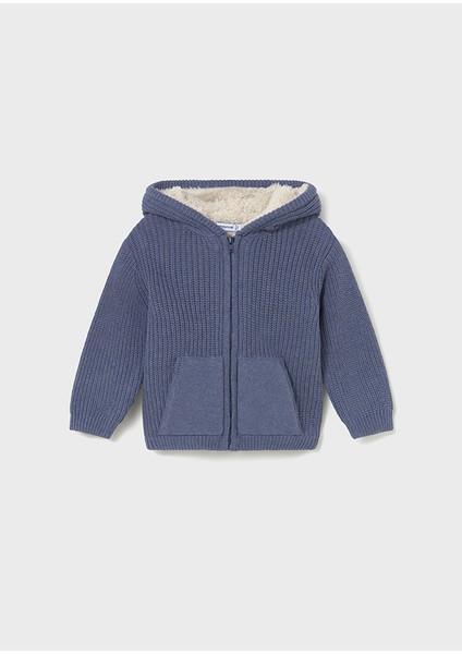 1-4 Yaş Erkek Bebek Mavi Fermuarlı Hırka – Örme, Içi Peluş, %100 Pamuk