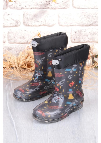 7061 Siyah Füze Içi Peluşlu Su Geçirmez Erkek Çocuk Kar Yağmur Çizmesi modelleri