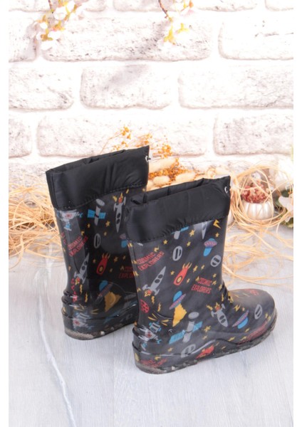 7061 Siyah Füze Içi Peluşlu Su Geçirmez Erkek Çocuk Kar Yağmur Çizmesi fırsatları