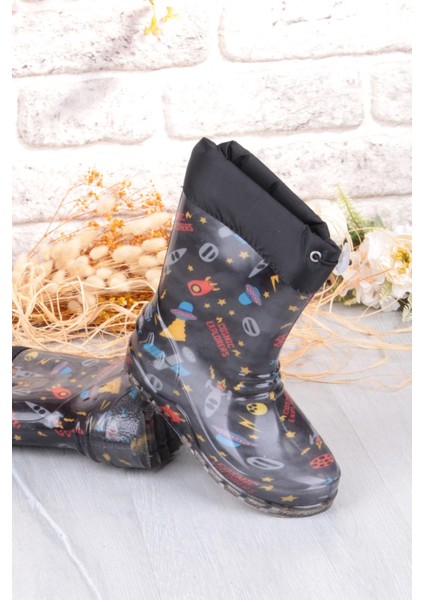 7061 Siyah Füze Içi Peluşlu Su Geçirmez Erkek Çocuk Kar Yağmur Çizmesi indirimleri