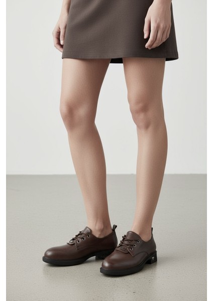 T6095 Bağcıklı Oxford Tarz Günlük Kahverengi Kadın Ayakkabı