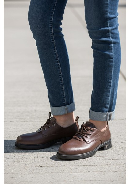 T6095 Bağcıklı Oxford Tarz Günlük Kahverengi Kadın Ayakkabı