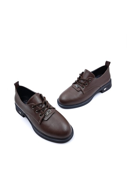 T6095 Bağcıklı Oxford Tarz Günlük Kahverengi Kadın Ayakkabı