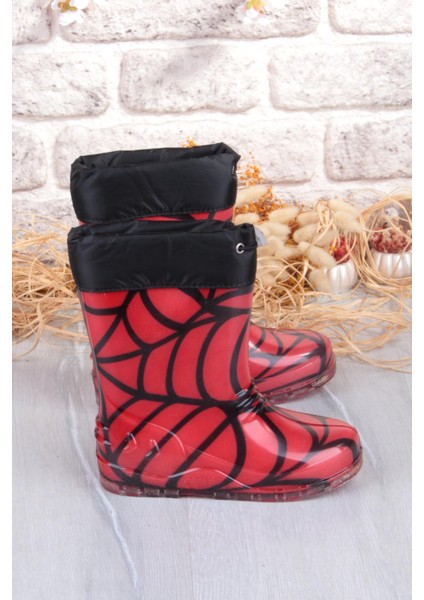 7061 Kırmızı Desenli Içi Peluşlu Su Geçirmez Erkek Çocuk Kar Yağmur Çizmesi fiyatları