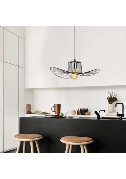 Fötr Şapka Model Tekli Tel Sarkıt Avize Siyah, Dekoratif Metal Lamba FOTRTEL-L-6721 fırsatları