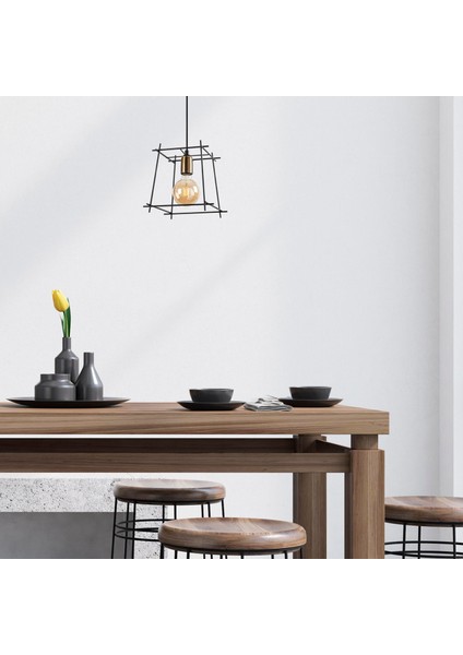 Coman Tekli Tel Sarkıt Avize Siyah, Modern Dekoratif Metal Lamba COMAN-11270