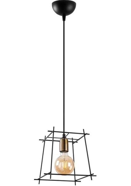 Coman Tekli Tel Sarkıt Avize Siyah, Modern Dekoratif Metal Lamba COMAN-11270