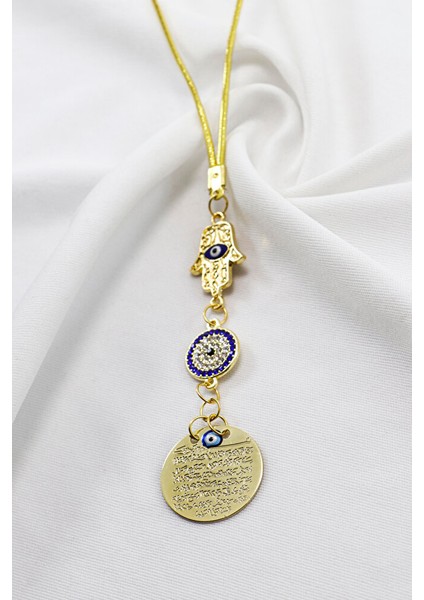 Parlak Taşlı Hamse Mineli Çiçekli Metal Ayetel Kürsi Dualı Dikiz Ayna Süsü, Yeni Araba Hediyesi indirimleri