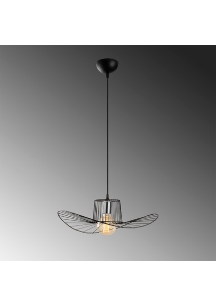 Fötr Şapka Model Tekli Tel Sarkıt Avize Siyah, Dekoratif Metal Lamba FOTRTEL-L-6721 indirimleri
