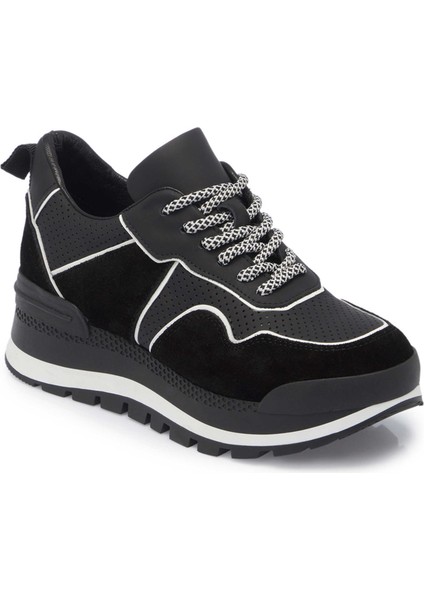 Siyah Hakiki Deri Kadın Sneaker - K24I1AY67120-W19