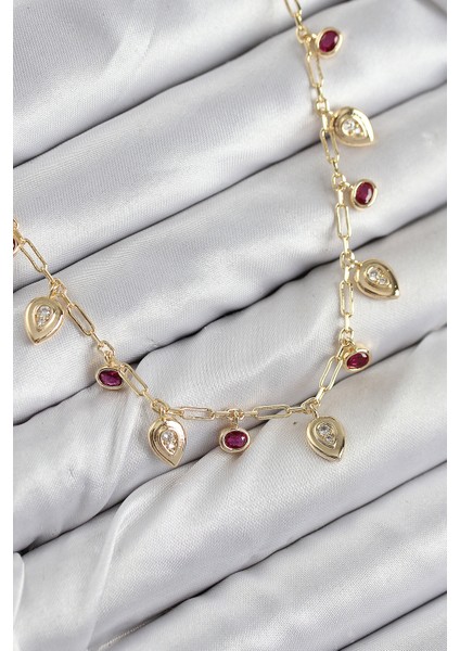 Pirinç Zirkon Taşlı Sallantılı Damla Model Gold Renk Kadın Kolye