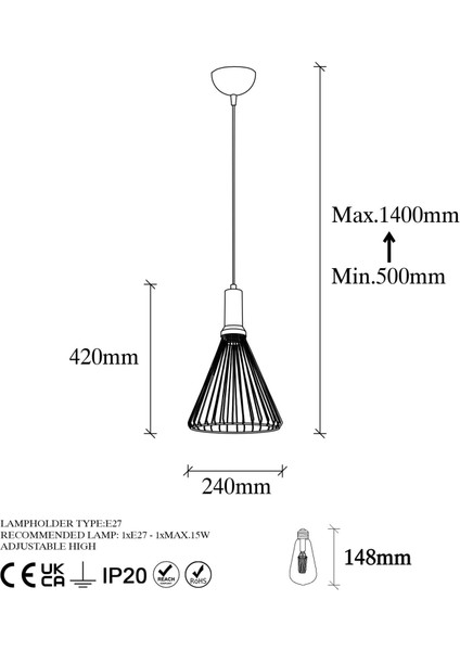 Dear Tekli Tel Sarkıt Avize Parlak Gold, Modern Dekoratif Metal Lamba DEAR-11211