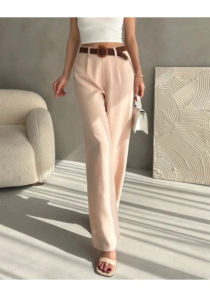Beli Kemerli Keten Pantolon