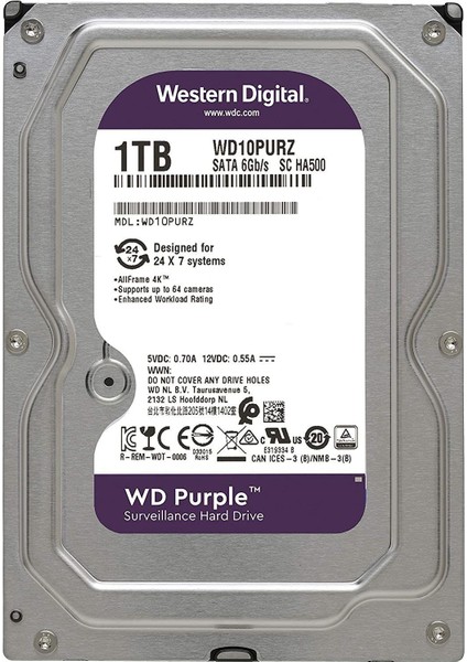 3,5" 1tb 5400RPM Sata3 64MB WD10PURZ Güvenlik