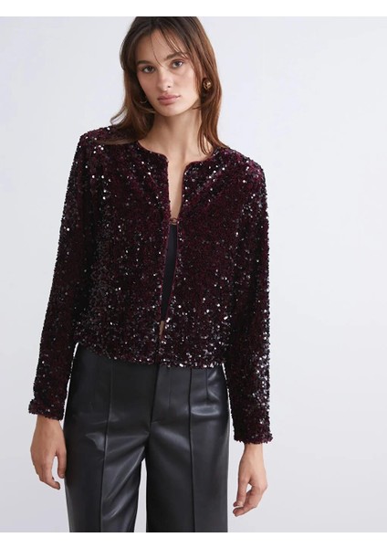 Bisiklet Yaka Pul Payetli Kadın Ceket (W5)