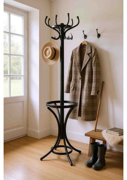 Metal Gövdeli Şapka & Kıyafet Askılığı – Dekoratif Portmanto, Ayaklı Askı Standı