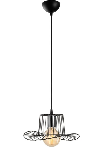 Fötr Şapka Model Tekli Tel Sarkıt Avize Siyah, Dekoratif Metal Lamba FOTRTEL-S-6746 fiyatları